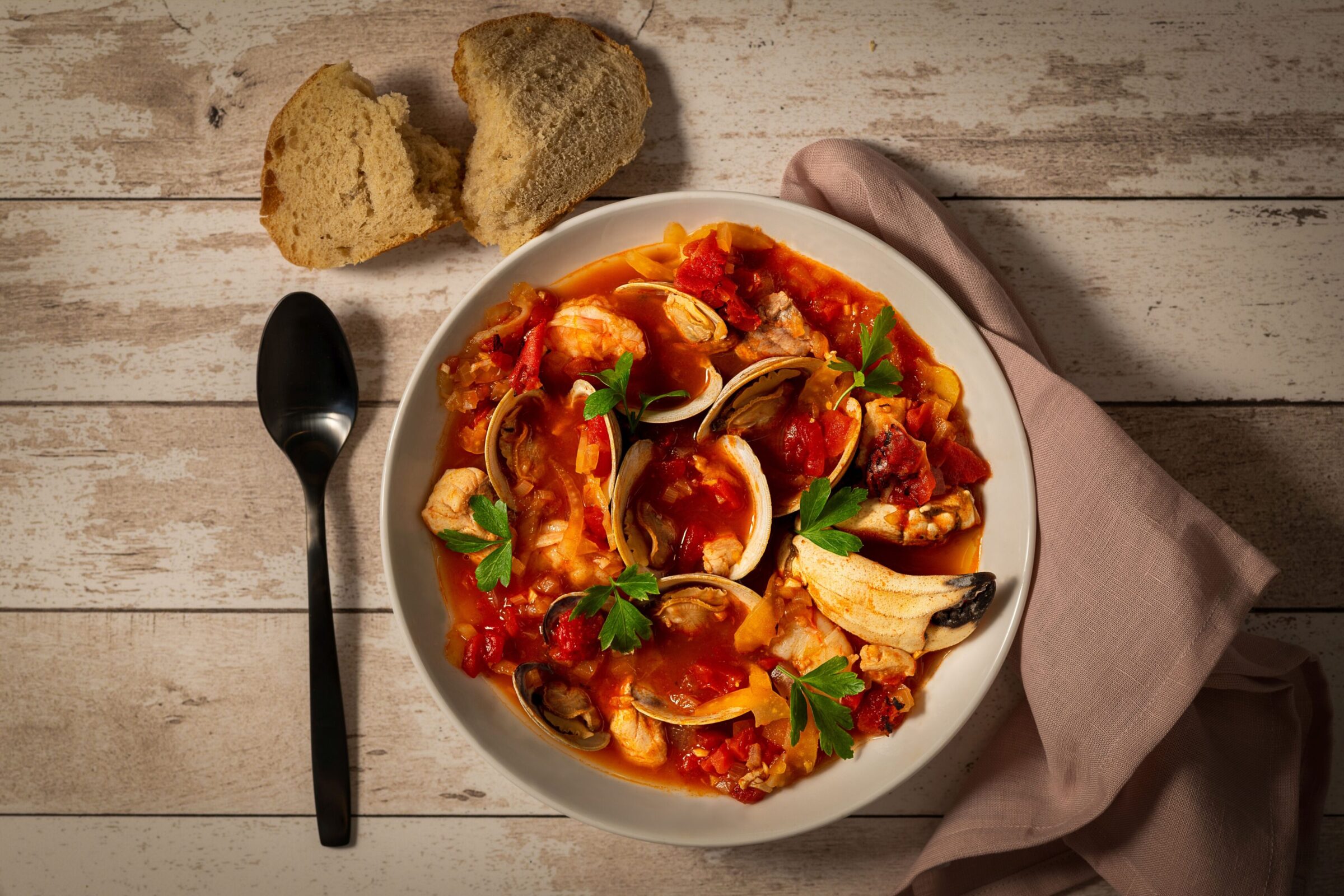 cioppino with clams, shrimp and crab claws